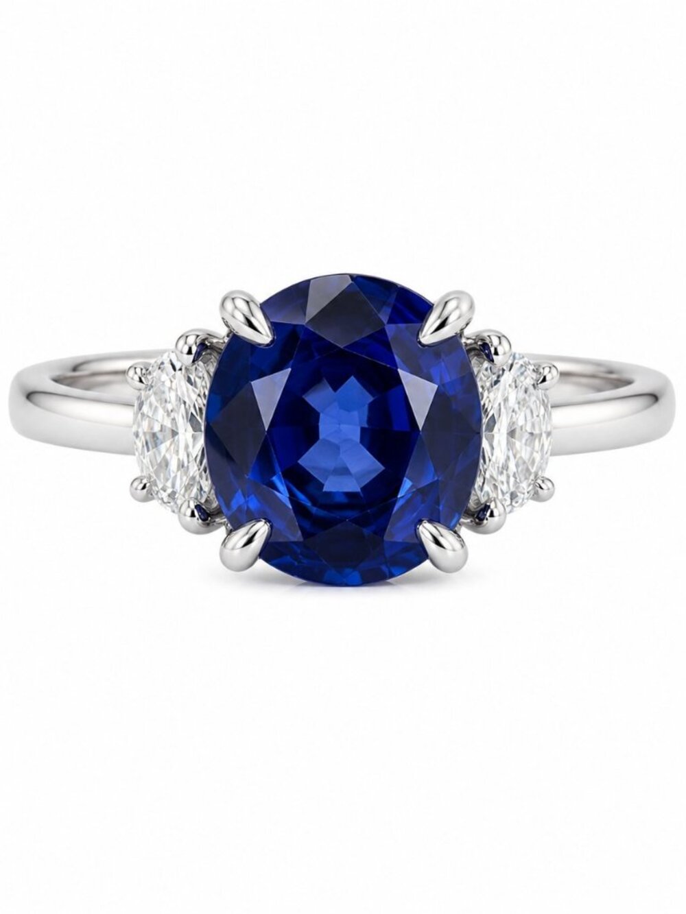3.04ct Natural Ceylon Sapphire and Diamond 3 Stone Ring Platinum Sz 6.5